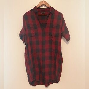 Madewell oversized red and black plaid shirt dress size small